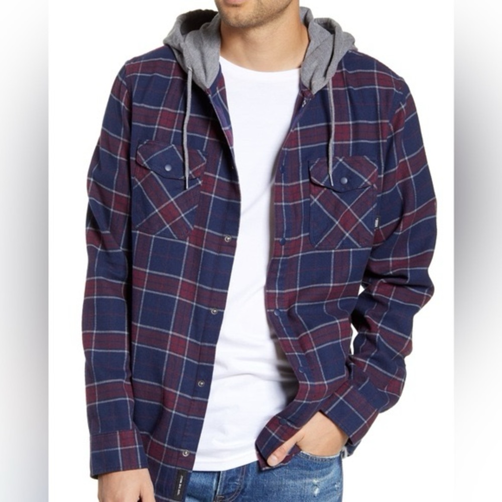 Vans Navy and Burgundy Plaid Shirt with Gray Hood